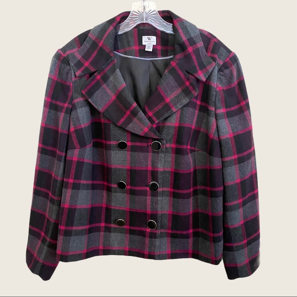 Worthington Woman Double Breasted Blazer Plaid 2X